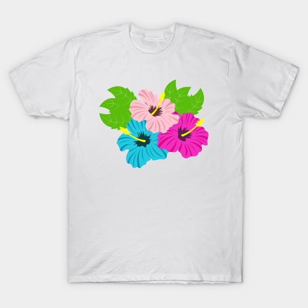 Cheerful Tropical Hibiscus Flowers T-Shirt by Syressence